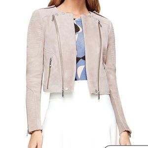 BCBG Genuine Suede Moto Jacket Pink Neutral